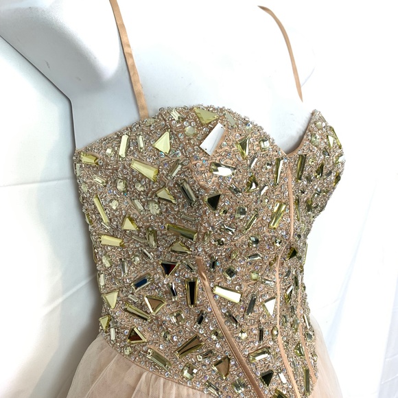 Dave & Johnny Glittering Gold and Cream Gown - Picture 3 of 16